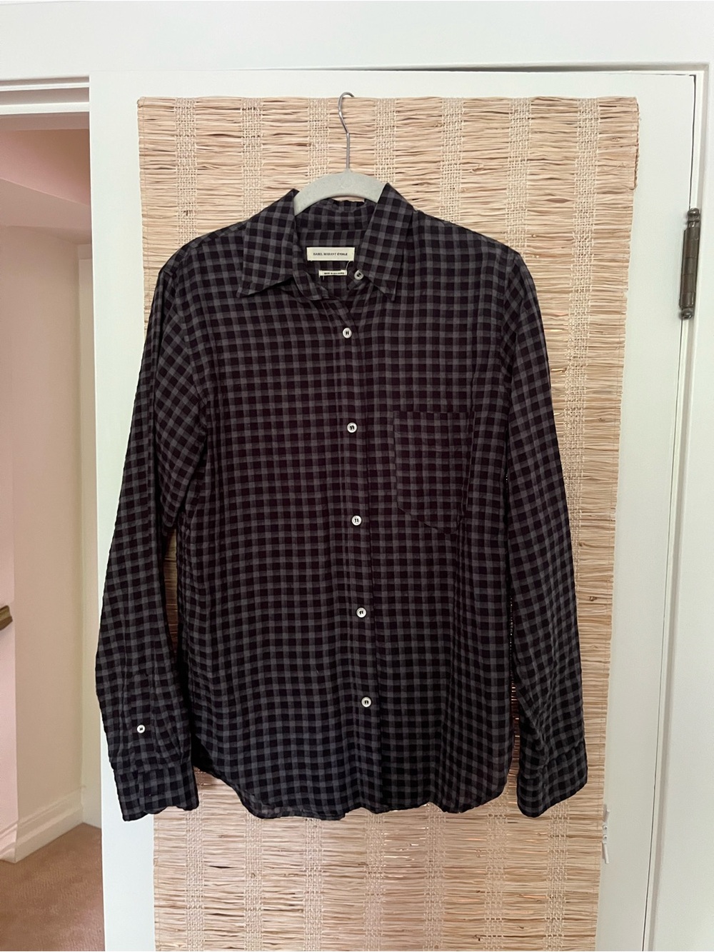 Isabel Marant Black+Gray Check semi-sheer Button-Down Shirt, women’s  S